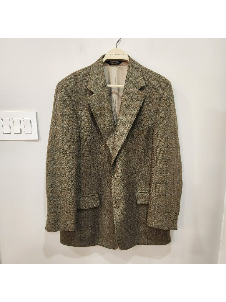 Brooks Brothers Men's Brown Window Pane Plaid Wool Blazer Jacket Usa 43 Reg